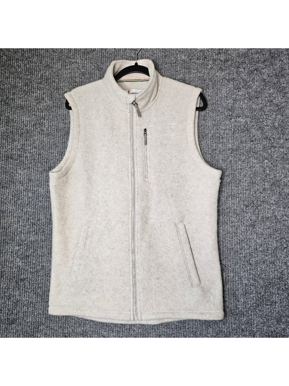 Smartwool Hudson Trail Vest Men's sz M Beige White Wool Blend Fleece Full Zip